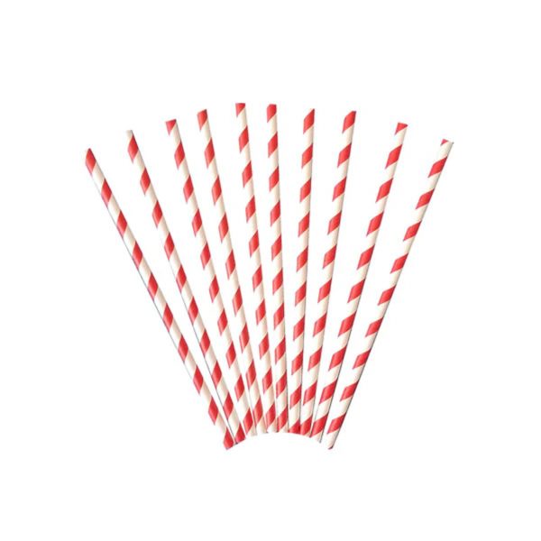 Red Stripped Paper Drinking Straws 6mm